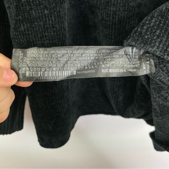 Zara Knit black sweater balloon sleeves velvety texture size Small oversized - Picture 7 of 10